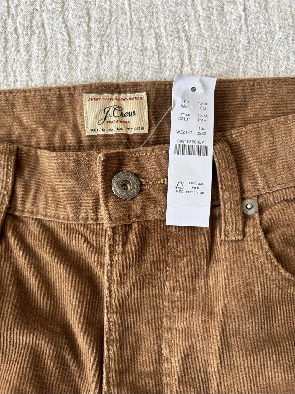 J. Crew Brown Corduroy Slim Straight Men's Pants